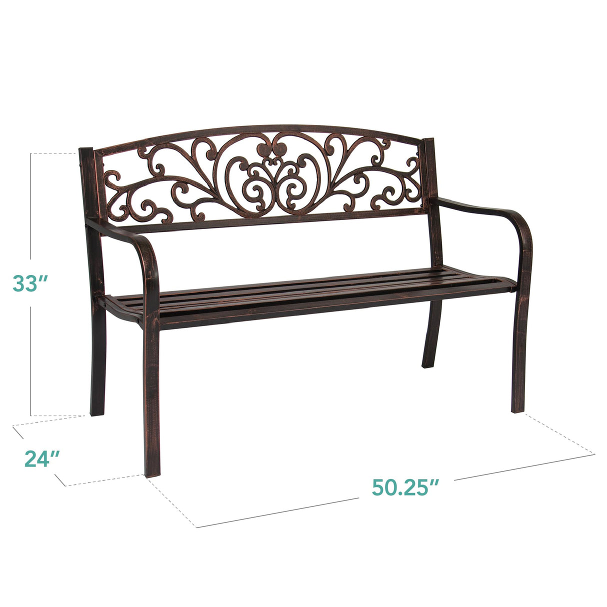 Best Choice Products Outdoor Bench Steel Garden Patio Porch Furniture for Lawn, Park, Deck w/Floral Design Backrest, Slatted Seat - Brown Best Choice Products