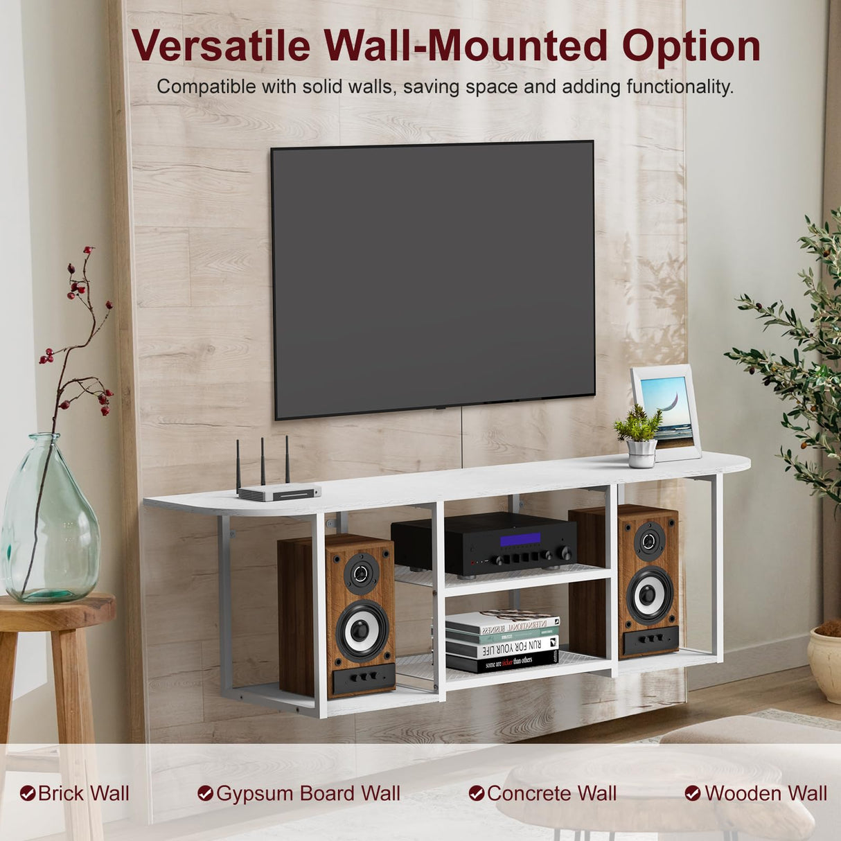 Floating TV Stand for 50 60 Inches TV,Wall Mounted Media Console with Open Storage Shelves,Modern Entertainment Center for Living Room,Bedroom (White) Fogein