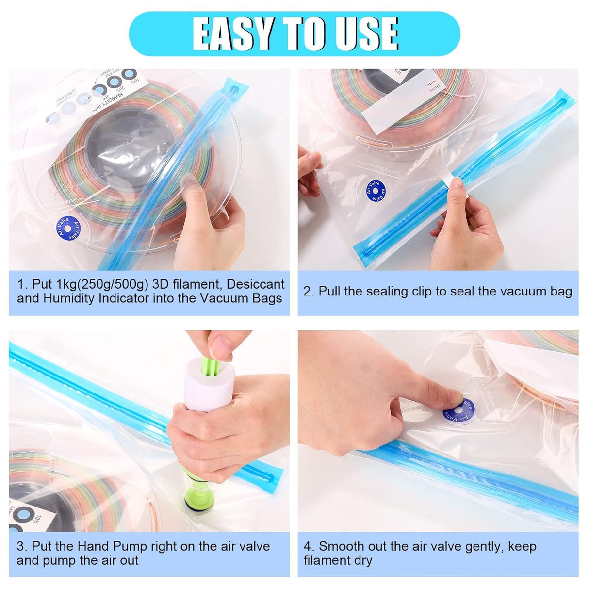 AMOLEN 3D Printer Filament Storage Bag Vacuum with Two Sizes - 45 PCS Spool Storage Sealing 12 Bags Dust Proof Humidity Resistant for Keeping Filament Dry AMOLEN