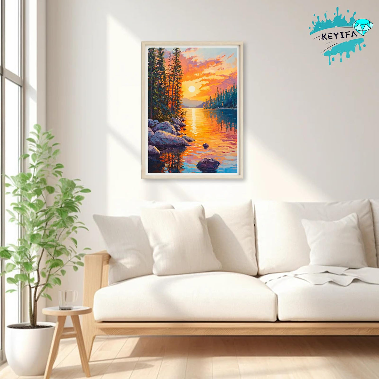 KEYIFA Diamond Painting River Sunset Diamond Art Kits for Adults, 5D Round Full Drill Landscape Diamond Painting Kit for Beginner, DIY Gems Art Craft for Home Wall Decor 12x16 inch KEYIFA