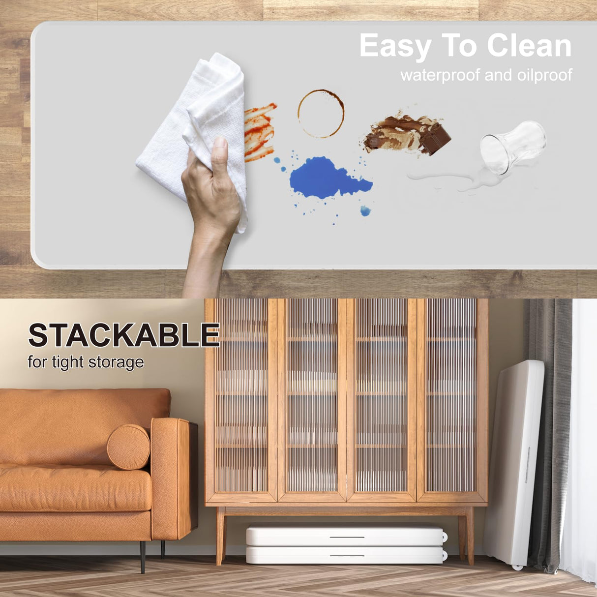 TRINEAR 6FT Folding Table, Portable Plastic Folding Table, Folding Dining Table with Carrying Handle, Party Table Easy Folding and Storage, for Indoor or Outdoor Use TRINEAR