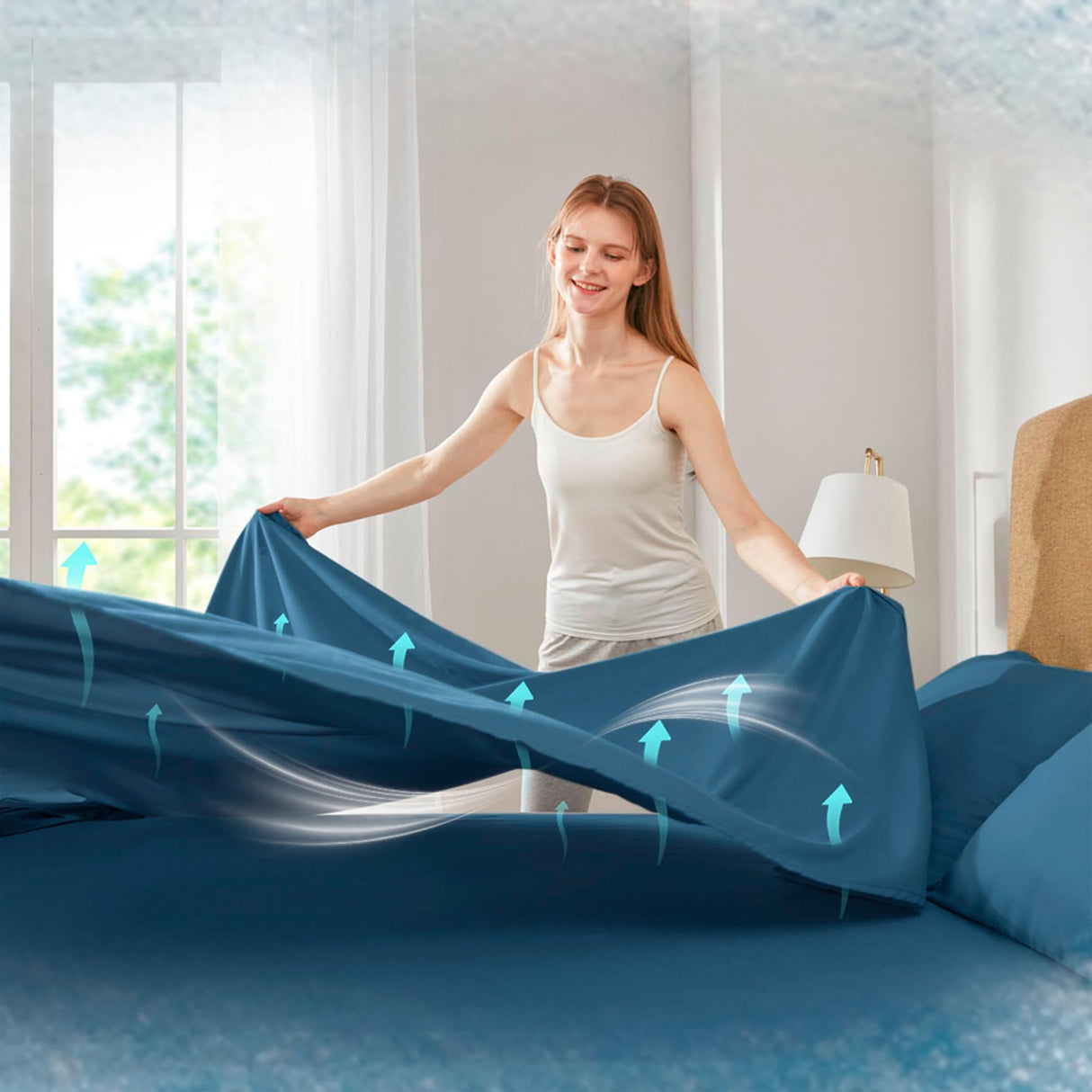 Comfort Spaces King Cooling Sheets, Moisture Wicking Coolmax Sheets, Soft, Colorfast Sheet Set, Cooling Bed Sheets For Hot Sleepers, Elastic Deep Pocket Fits Up to 16" Mattress, King Teal 4 Piece Comfort Spaces