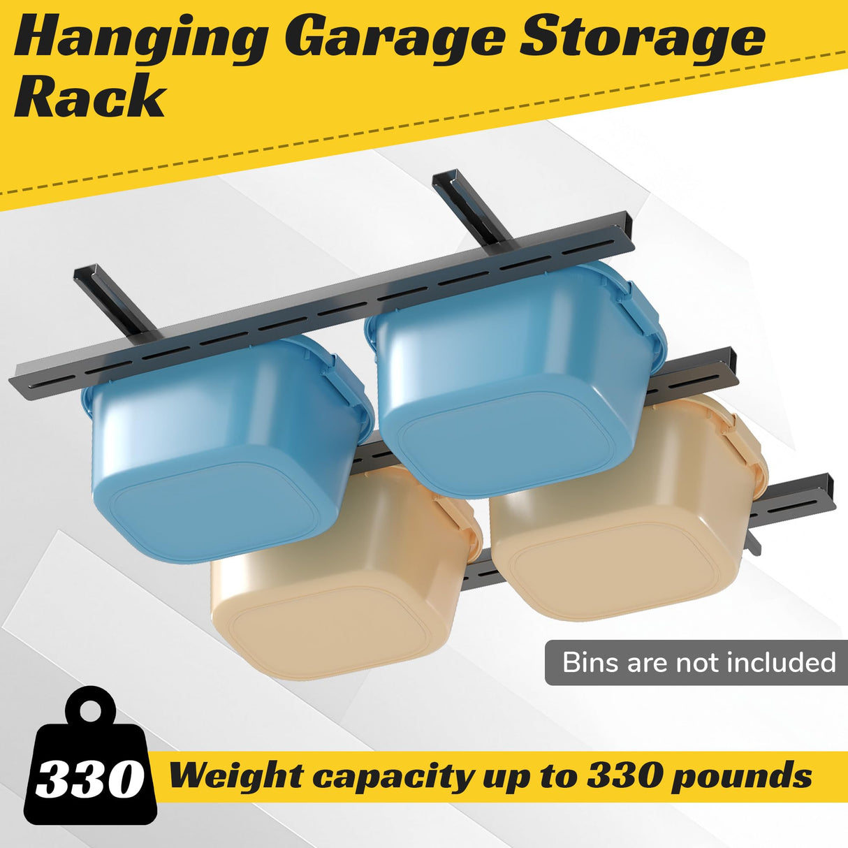 RDUIGT Garage Ceiling Bin Storage Racks,Overhead Garage Tote Storage Rack 48"x48",Heavy Duty Ceilin Tote Storage Rails Adjustable Garages Hanging Storage Racks System for Containers, Bins RDUIGT