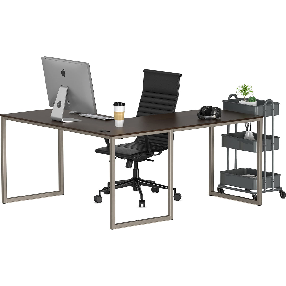 SHW Home Office 55 Inch Large L Shaped Corner Desk, 24" Deep, Espresso SHW