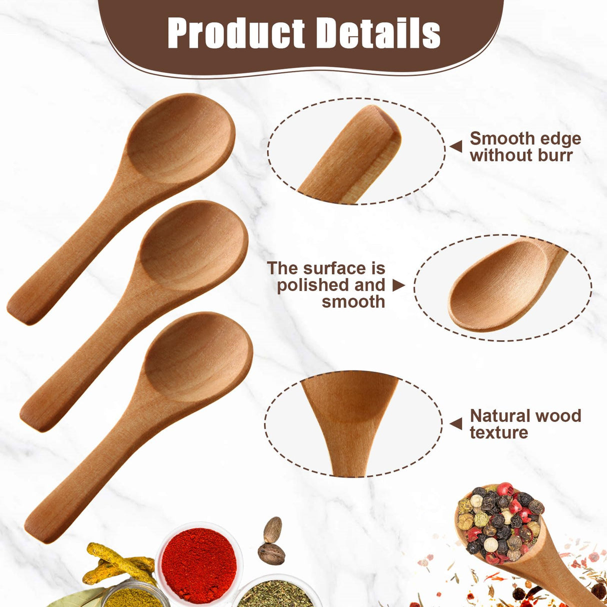Boao 50 Pcs Small Wooden Spoons, 3.5'' L, Mini Wood Spoons Bulk Nature Tiny Spoons Little Wooden Teaspoons for Jars Sugar Creamer Honey Spices Salt Kitchen Supplies Boao