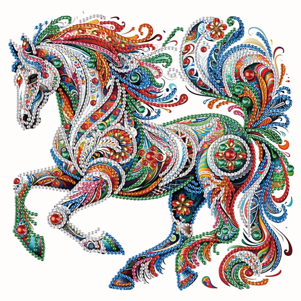 WSLWXSHM 5D Special Shape Diamond Art Kits for Beginners, Diamond Painting Kits for Adults Horse, Crystal Rhinestones Diamond Painting for Home Wall Decoration Gift 12×12inch/30×30cm, Animal WSLWXSHM