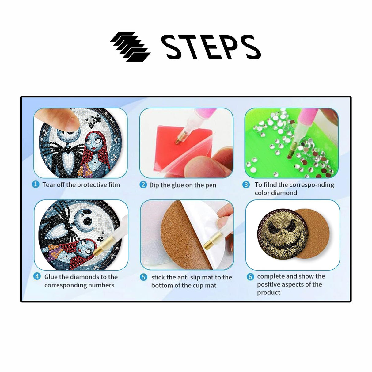 8 Pcs Halloween Diamond Painting Coasters Kits for Adults Beginners, DIY Horror Skull Diamond Art Coasters with Holder, Full Drill Rhinestone Painting Coaster Kits for Supplies Gifts 4X4 Inch. MBNTJHT