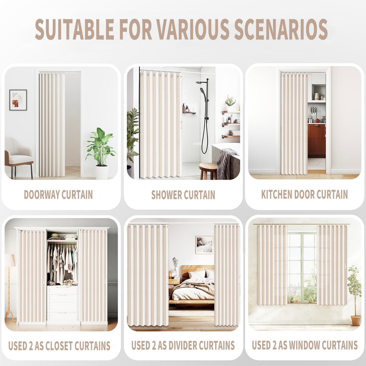 Vatge Closet Curtains, Accordion Style Door Curtains for Doorways, Pleated Folding Doors Curtain for Closet and Room Divider, 1 Panel, W39 x L78, Beige Vatge