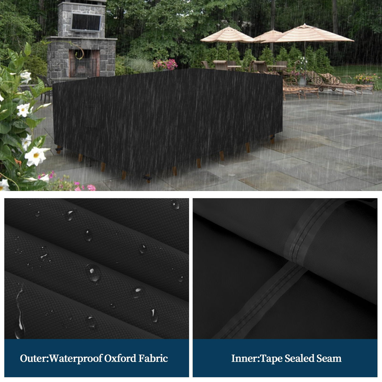 Easy-Going Rectangle Patio Furniture Cover Waterproof Outdoor Dining Table and Chair Cover Anti-UV Outside Sectional Sofa Set Covers (110"L x 84"W x 28"H, Black) Easy-Going