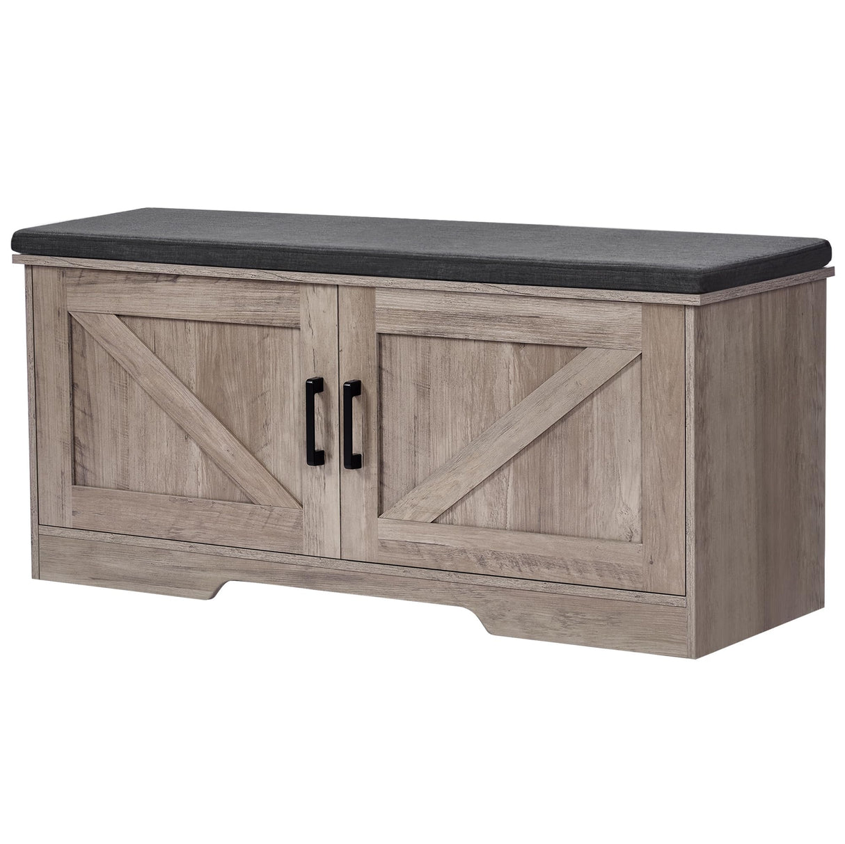 HOMSHO 2-Tier Storage Bench, Shoe Bench with Padded Seat Cushion, Entryway Bench with 2 Barn Doors, Adjustable Shelf, 13.8" D x 39.4" W x 17.7" H, for Entryway, Living Room, Bedroom, Greige HOMSHO