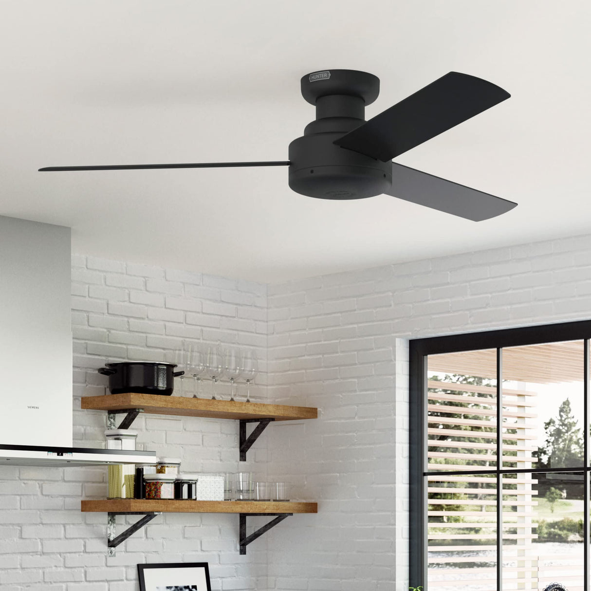 Hunter - Presto Indoor Low Profile Ceiling Fan, Wall Control, 52-inch, Matte Black, Casual-style, 3-speed WhisperWind Motor, 52407, for living rooms, bedrooms, home offices, kitchens Hunter