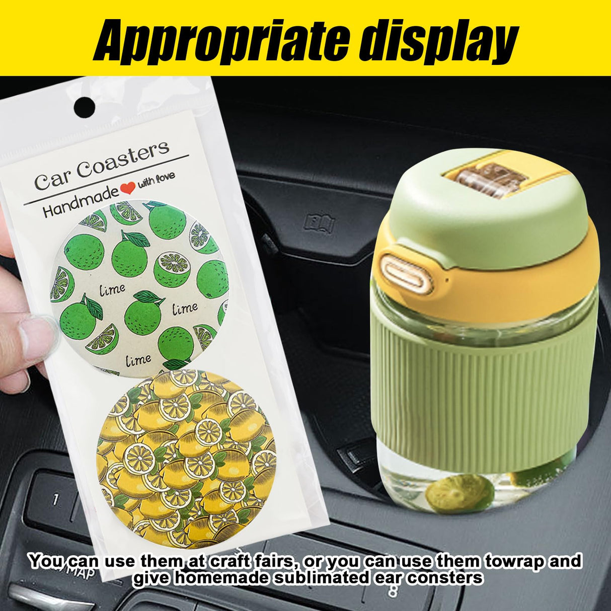 Car Coaster Packaging for Selling, 120PCS Sublimation Car Coasters Display Hanging Bags with 120PCS Cards, Car Coasters Display Cards 6.8 * 3", Pack Two 2.75" Coasters (not Included) (White) BigKing