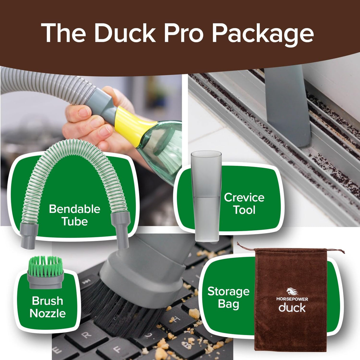 Duck Compact Cordless Vacuum by Horsepower, Ultra-Powerful, Strong Suction, AS-SEEN-ON-TV, Easy To Store, Rechargeable. Home, Auto, Pet Hair, Fits In Tiny Crevices, Includes Hose, Crevice Tool & Brush Horsepower