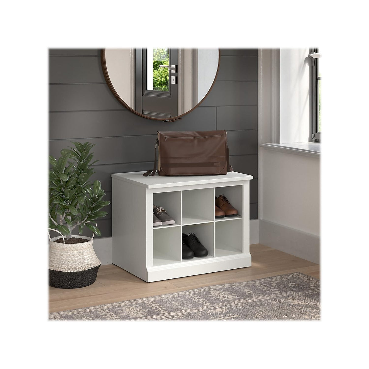 kathy ireland Home by Bush Furniture Woodland Small Shoe Bench with Shelves, 24-Inch, White Ash (WDS224WAS-03) Bush Business Furniture