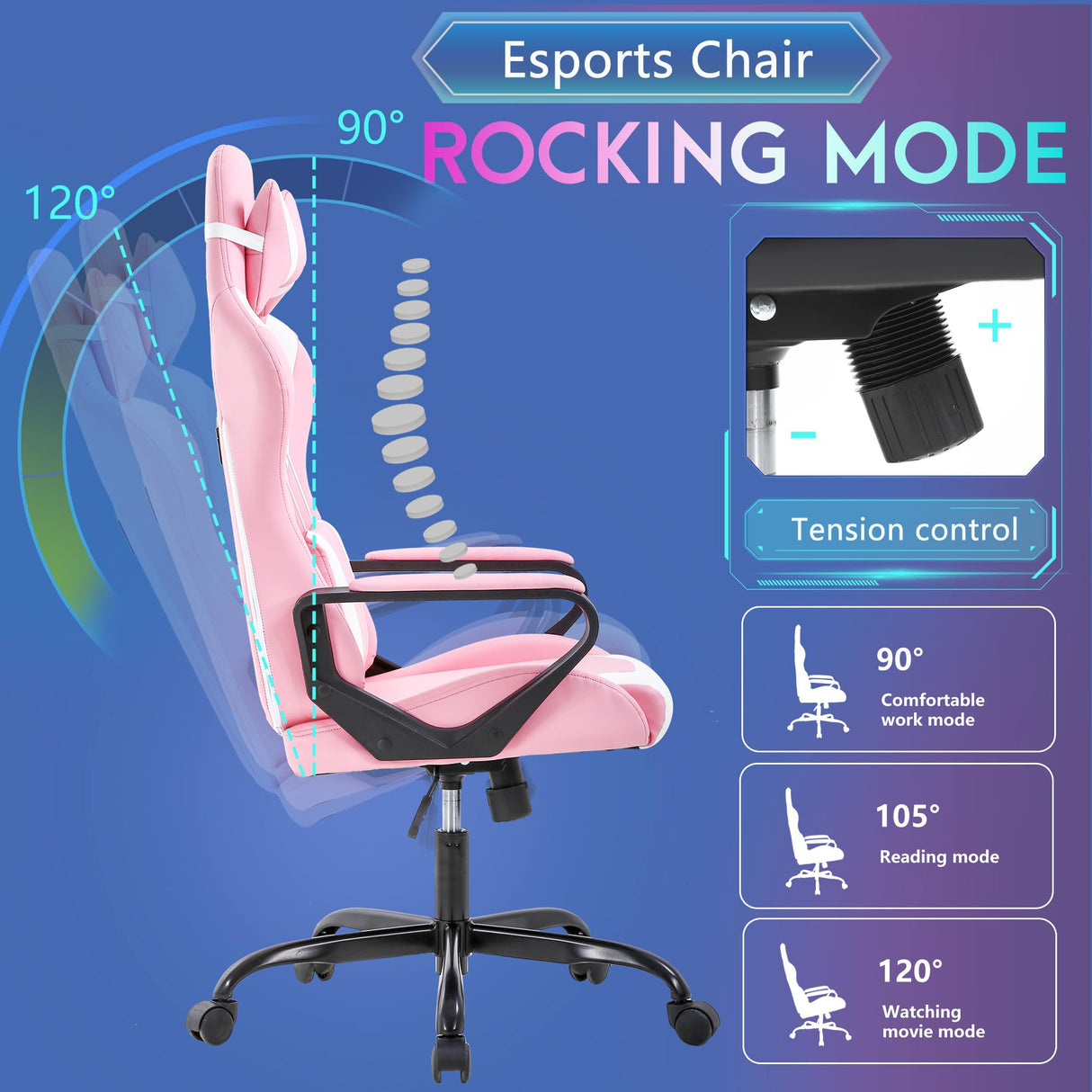 PayLessHere Ergonomic Racing Desk Chair Gaming Chair Computer Chair with Armrests 360° Swivel & Caster Pu Desk Task Chair Executive Headrest Lumbar Support for Back Pain Women Men and Adults,Pink PayLessHere