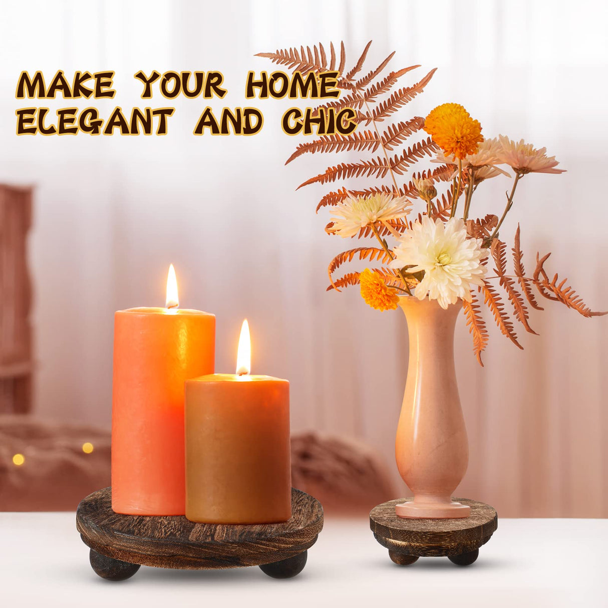 3 Pieces Wood Risers for Decor Wood Pedestal Mini Riser Stand Round Wooden Riser Rustic Farmhouse Riser for Decor Tiered Tray Decor Riser for Home Kitchen (Brown, 5/4/3 Inch) Amyhill