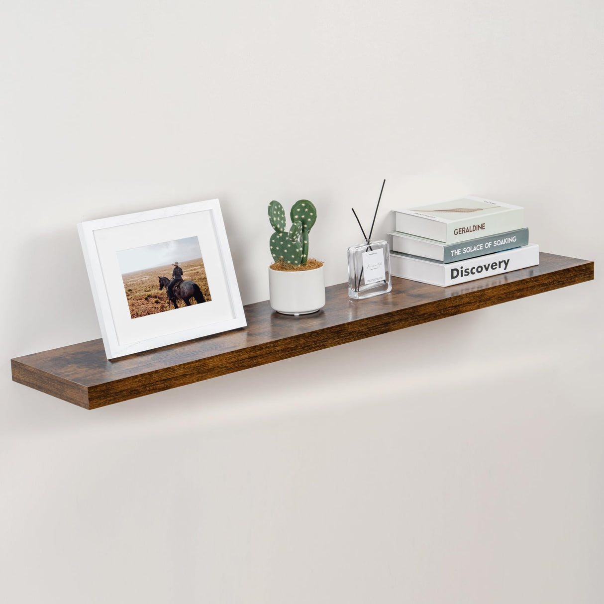 Fun Memories Floating Shelves 48 Inch Long, 9.3 Inch Deep Wall Shelf for Fireplace Mantel, Rustic Farmhouse Wooden Shelves for Wall Decor Bathroom, Kitchen, Office, Rustic Brown, Set of 1 Fun Memories