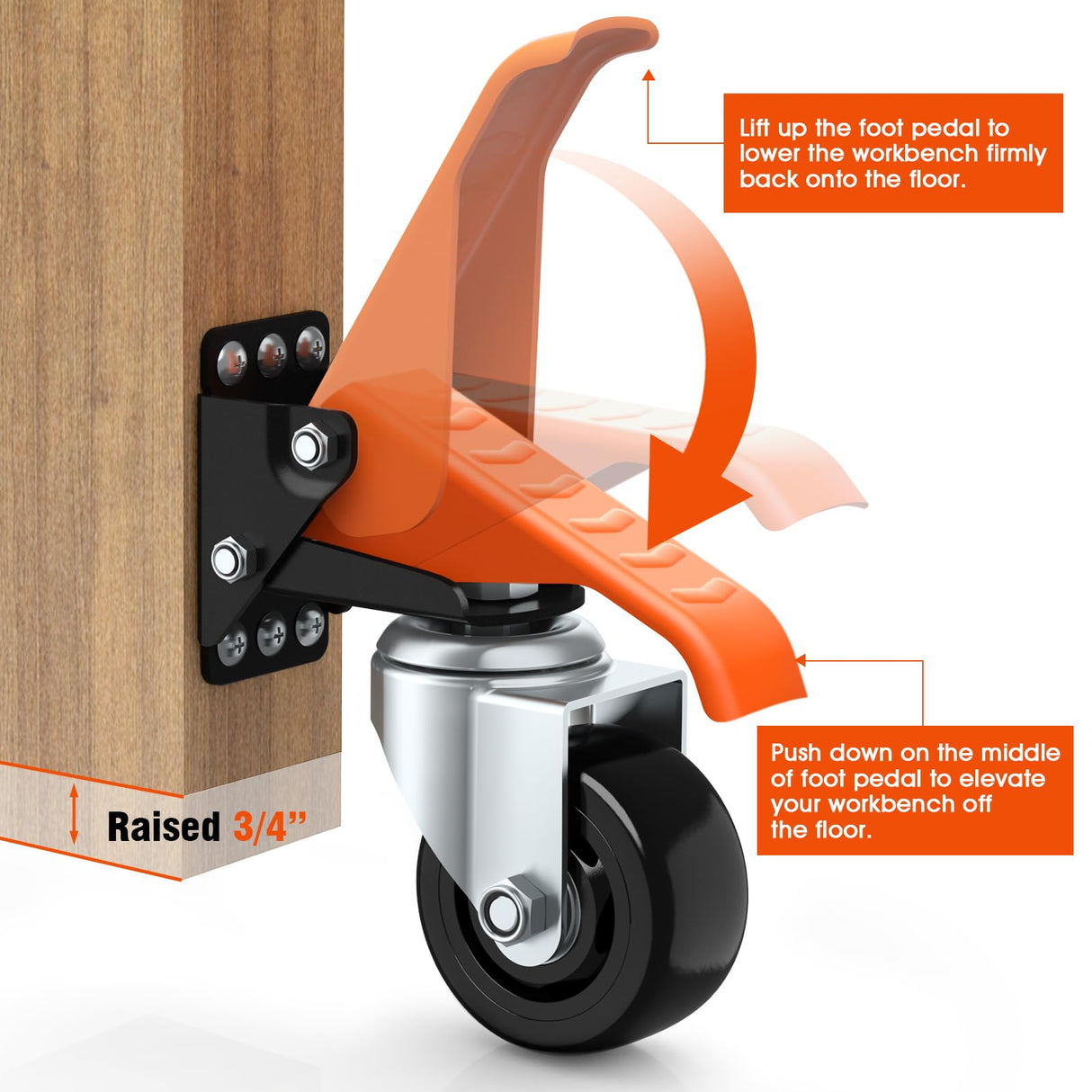 Ronlap Workbench Casters Wheels Kit 920 Lbs Capacity, Retractable Casters Set of 4 Heavy Duty Side Mount Casters 3" Lifting Casters Work Table Tool Bench Stepdown Castors Wheels 4 Pack Ronlap