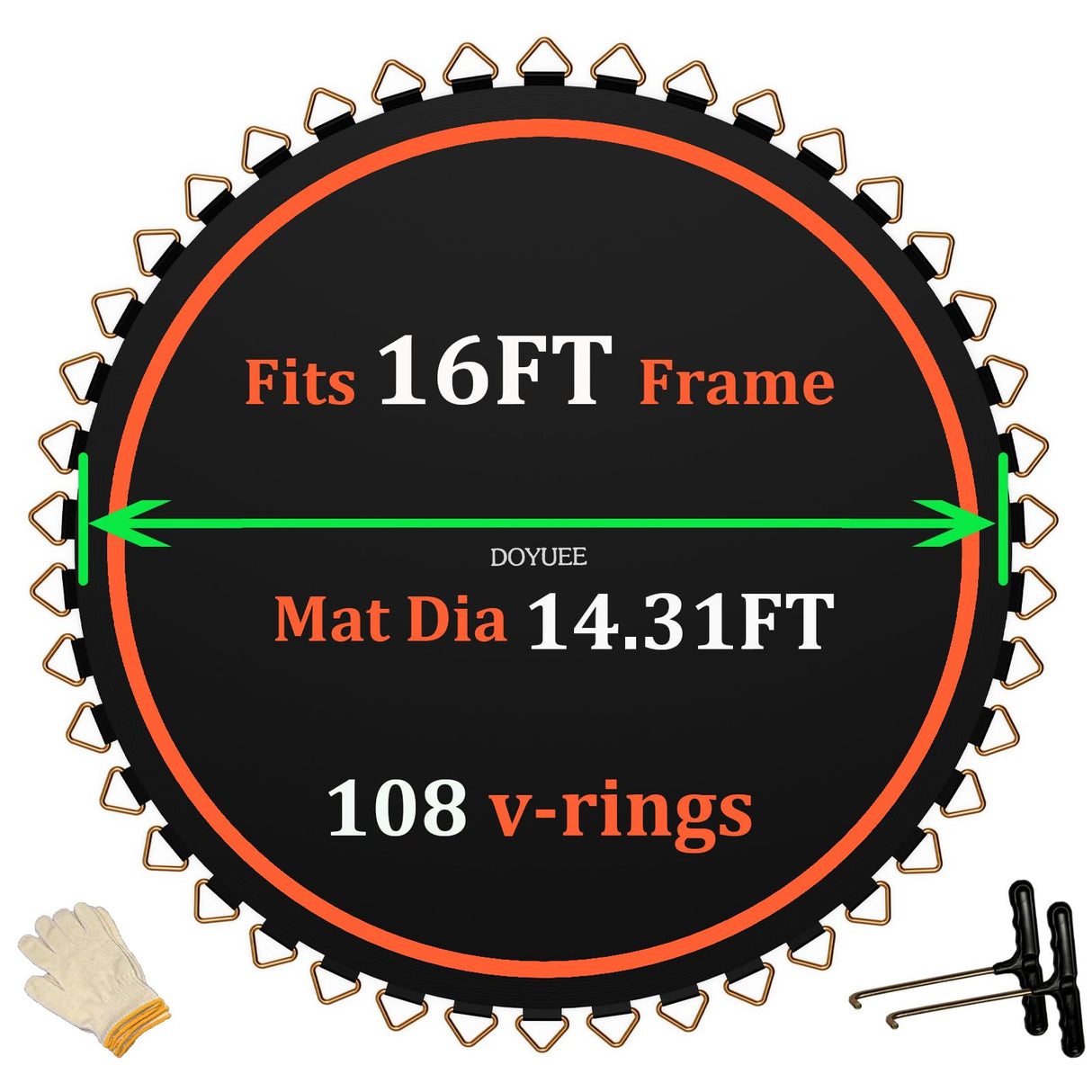 Doyuee Trampoline Mat Replacement-Fits 16FT Frame with 108 Rings Fits 6.5-7.0" Springs-Mat Diameter 14.3ft (172inch), Not Include Spring and Frame Doyuee