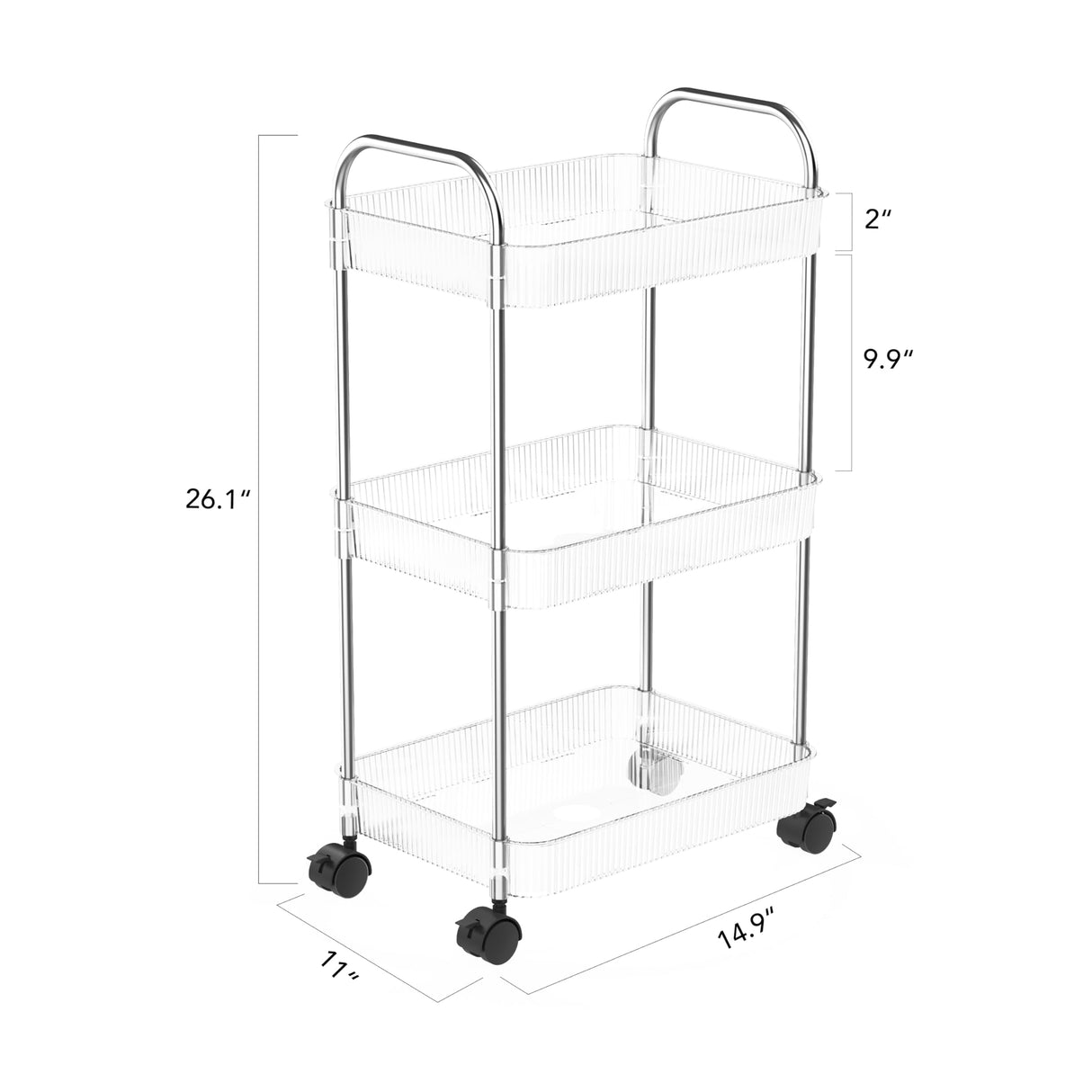 STARLATTA 3 Tier Rolling Cart with Wheels,Utility Cart Storage Cart with Handle for Kitchen,Bathroom Storage Cart,Laundry Cart,Movable Room Organizers and Storage,Book Cart,Snack Cart,Craft Cart STARLATTA
