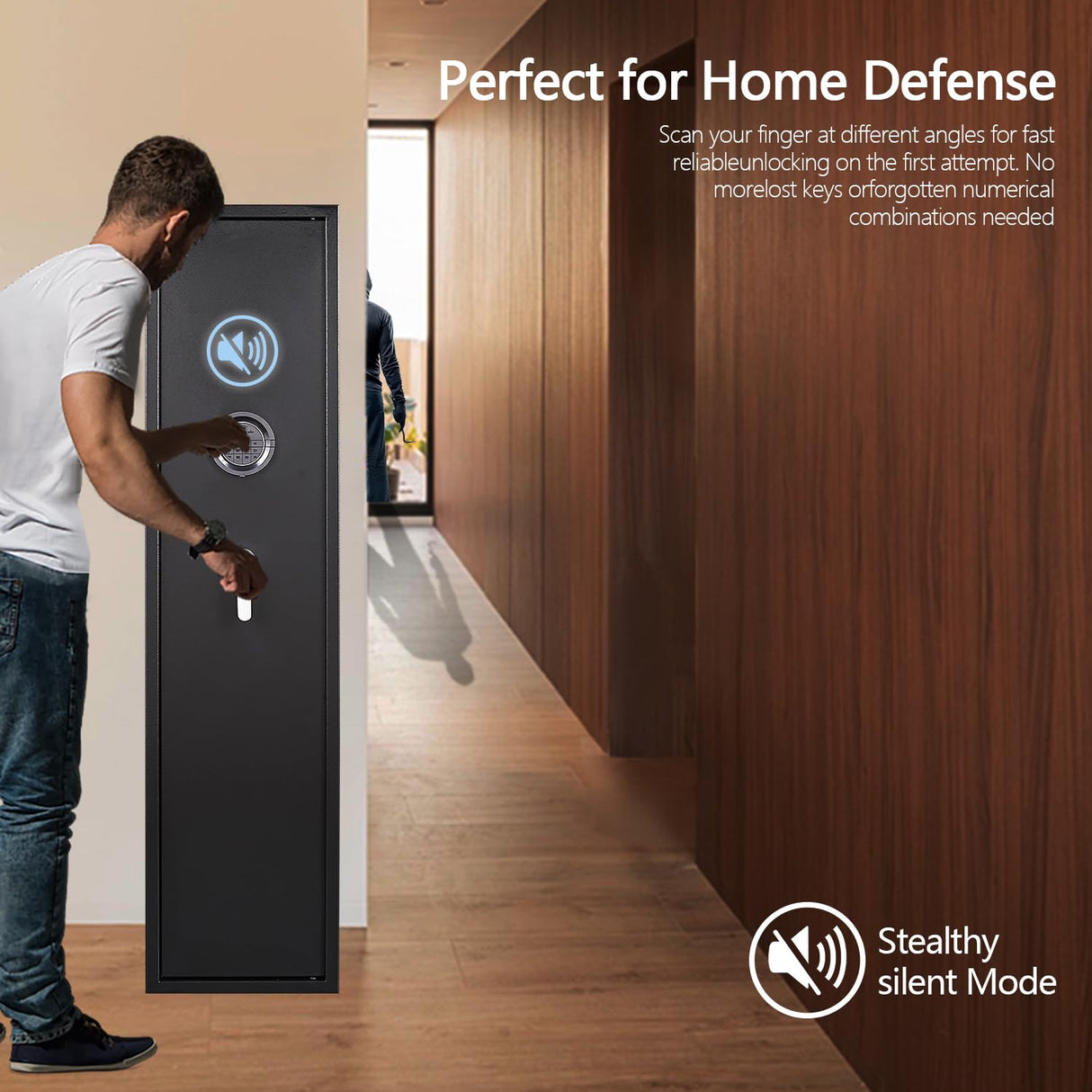 HEANVO 5 - Gun Safe Rifle, Long Gun Safe for Home Rifle and Pistols, Gun Safes & Cabinets with Drawer and Removable Shelf, Cabinet with Mute Function, Rifle Safe with LED Light HEANVO