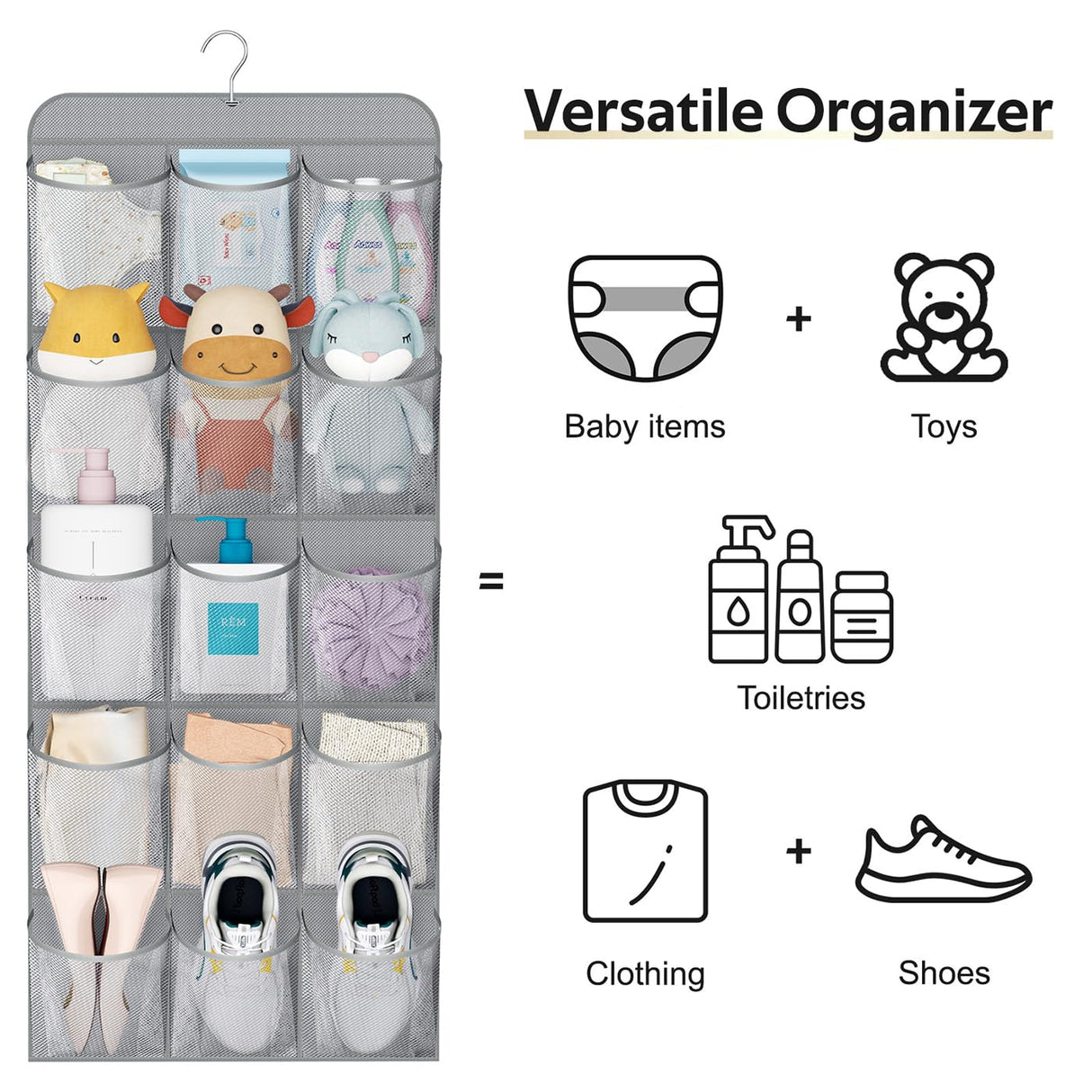 MISSLO 30 Large Pockets Dual Sided Hanging Shoe Organizer for Closet with Rotating Hanger Hanging Shoe Shelves, Grey MISSLO