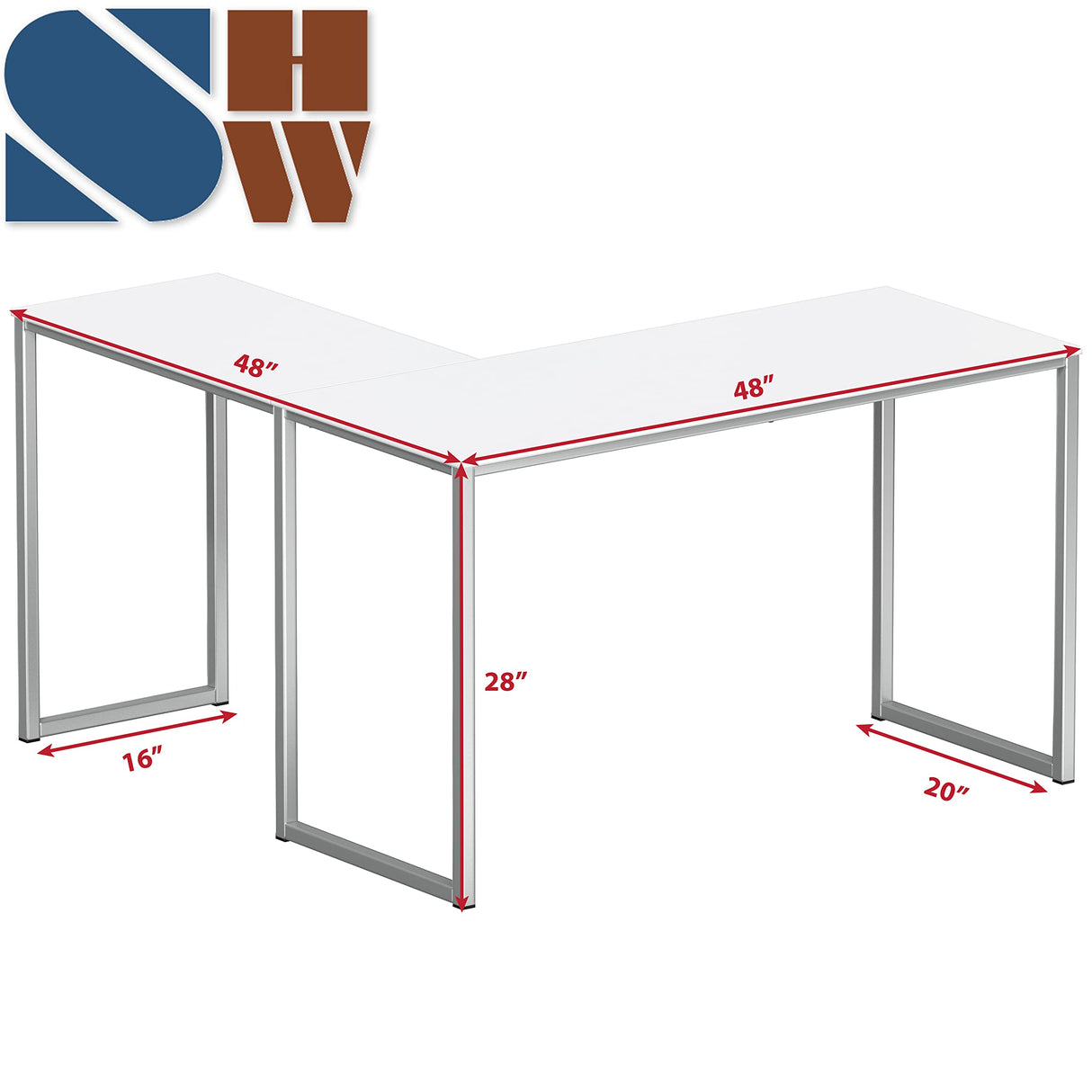 SHW 48-Inch Mission L-Shaped Home Computer Desk, White SHW