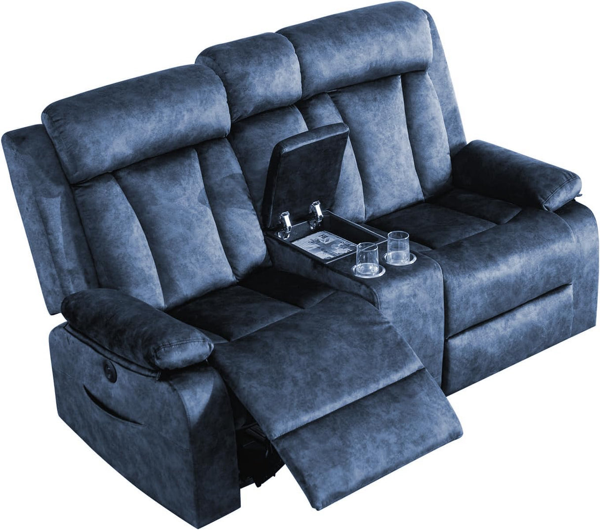 GUEAPY Power Reclining Loveseat with Console, Heat & Massage, 2 Seat Reclining Sofa with Cup Holders, USB & Type-C Ports, Plush Dutch Velvet 2 Seat Reclining Couch for Living Room, RV,Office,Apartment GUEAPY