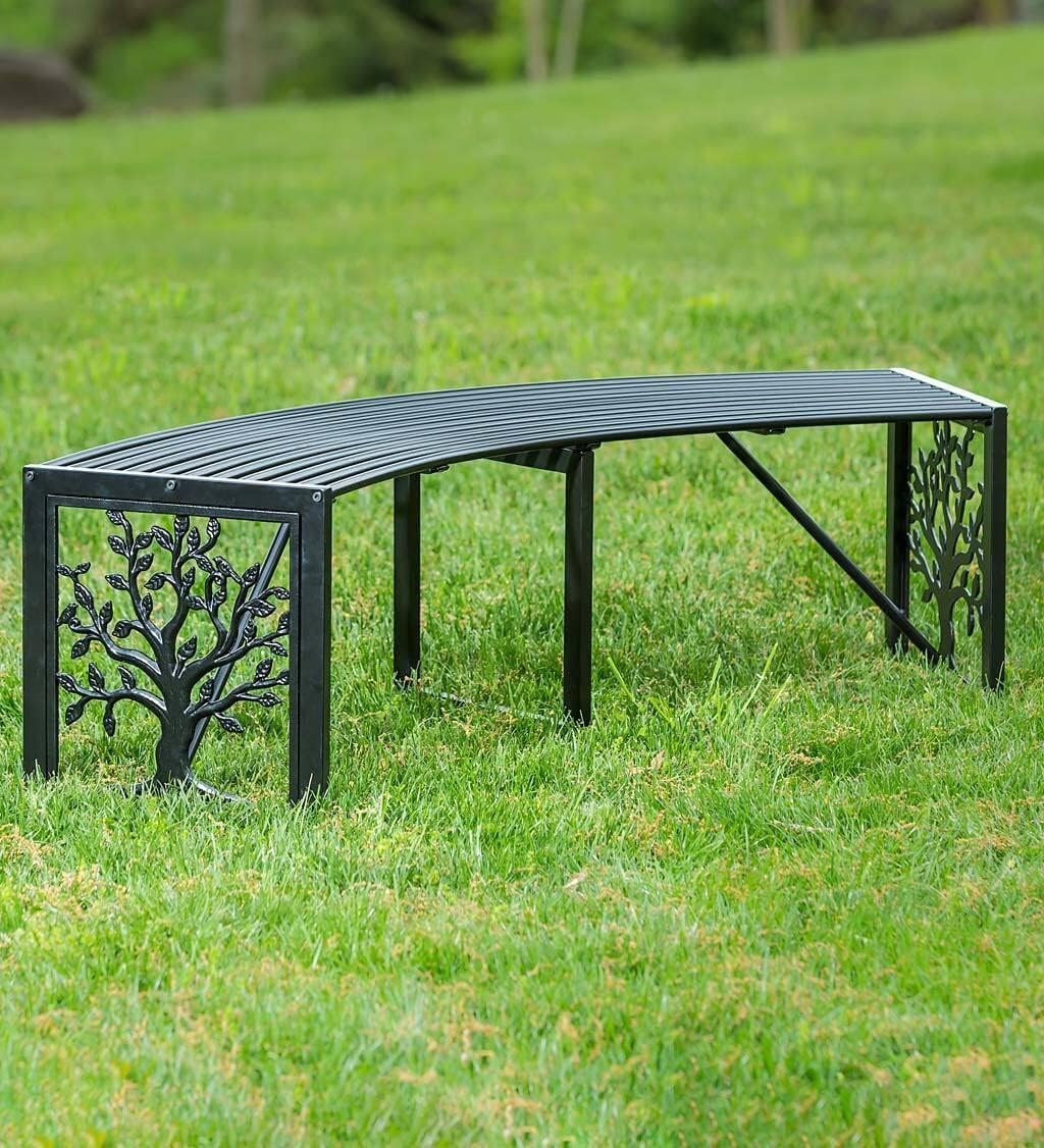 Plow & Hearth Tree of Life Outdoor Backless Curved Bench | Holds 300 lbs | Weatherproof Metal Garden Bench for Patio Porch Deck | 55" Lx15½Wx16 H (Tree of Life) Plow & Hearth