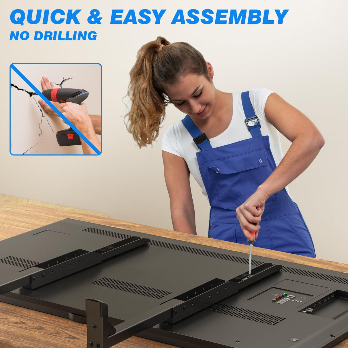 Rfiver Table Top TV Stand with Height Adjustable TV Legs, TV Stands Base with Cable Management for Most 37 to 86 Inch Flat or Curved TVs, Steel TV Feet Holds up to 150 lbs, Max VESA 800x600mm, Black Rfiver