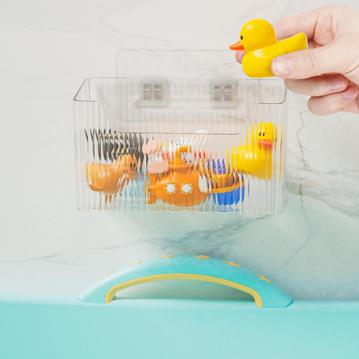 Set Of 2 Storage Organizer Bins Wall Mounted Organizer Basket, Shower Caddy Stackable Clear Plastic Makeup Organizer Adhesive Hanging Bin for Bathroom, Kitchen, Cabinet, Pantry, BPA Free, Large, Clear Lae Nuvole