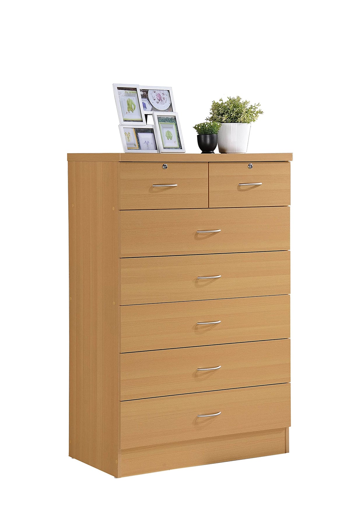 HODEDAH 7 Drawer Wood Dresser for Bedroom, 31.5 inch Wide Chest of Drawers, with 2 Locks on the Top Drawers, Storage Organization Unit for Clothing, Beech Hodedah