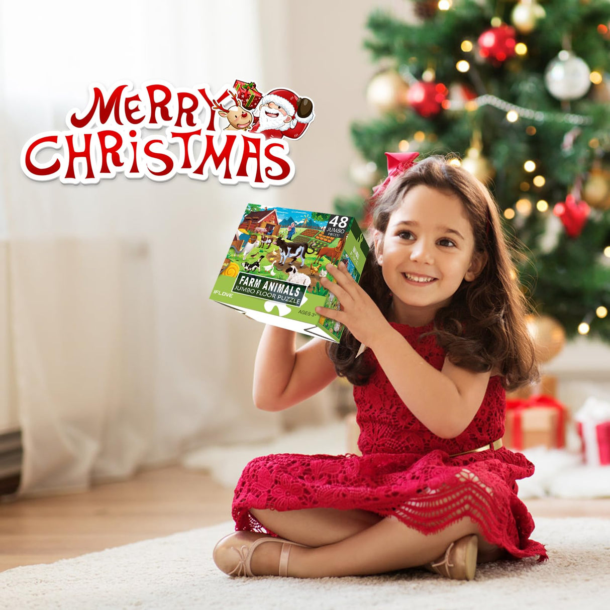 Jumbo Floor Puzzle for Kids,Farm Animals Jigsaw Large Puzzles,48 Piece Barn Puzzle for Toddler Ages 3-5,Children Learning Preschool Educational Toys,Birthday Gift for 4-8 Years Old Boy and Girl IFLOVE