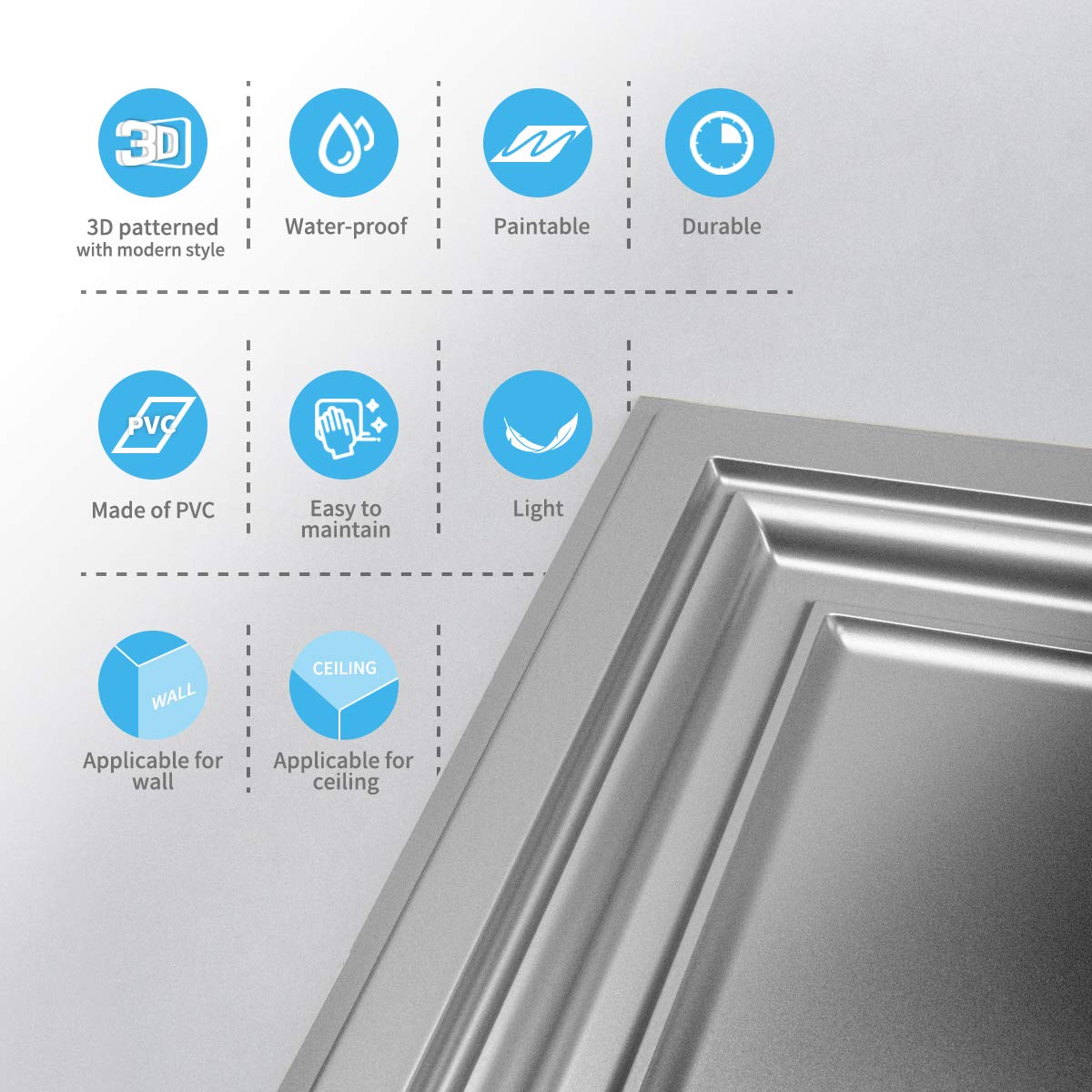 Art3d PVC Ceiling Tiles, 2'x2' Plastic Sheet in White (12-Pack) Art3d