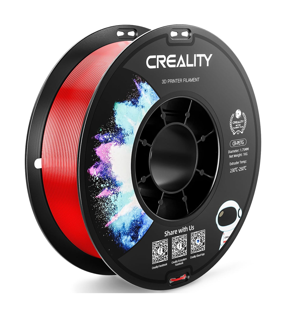 CREALITY PETG Filament 1.75mm 3D Printer Filament, 1kg (2.2lb) Neatly Wound Spool, Dimensional Accuracy ±0.03mm, 2024 Latest Batch, Fit for Ender, Bambu Lab, Anycubic,ELEGOO FDM Printers, Red Creality