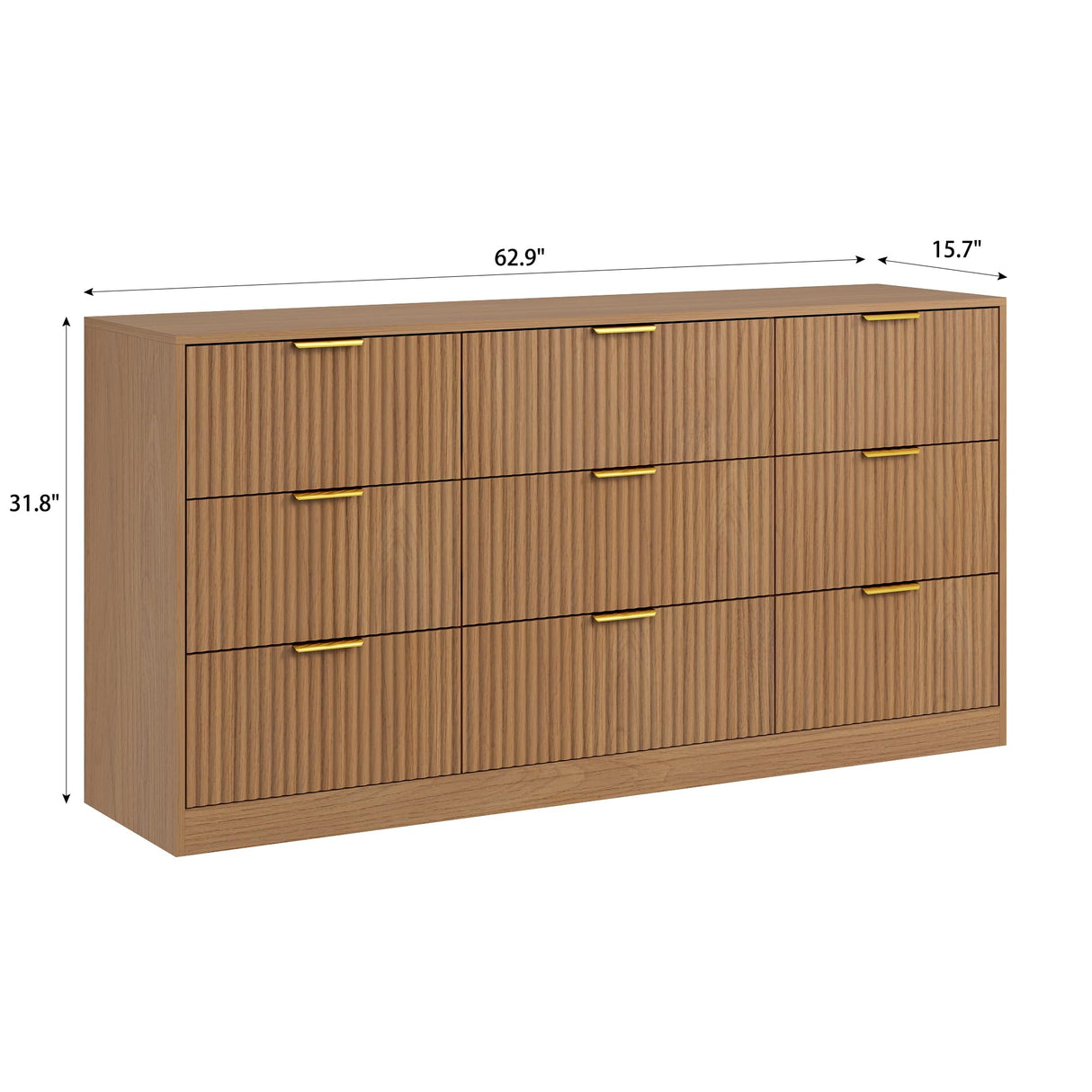 Sscaktu 9 Drawer Dresser for Bedroom with Deep Drawers, 63" Wide Wood Dresser, Large Floor Chest of Drawers, Modern Long TV Stand, Mid Century Storage Cabinet Side Table, Natural Sscaktu