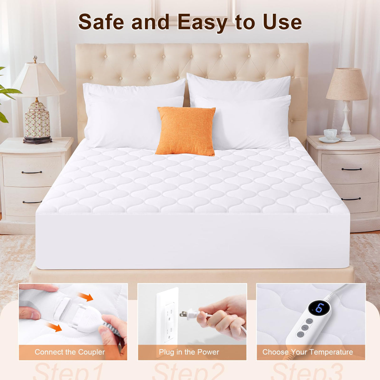 HYLEORY Heated Mattress Pad King Size Dual Control, Fast Heating Bed Warmer, Electric Mattress Pad Cover with Deep Pocket 9 Heat Settings, 10 H Auto Shut Off, Machine Washable, White 78"*80" HYLEORY