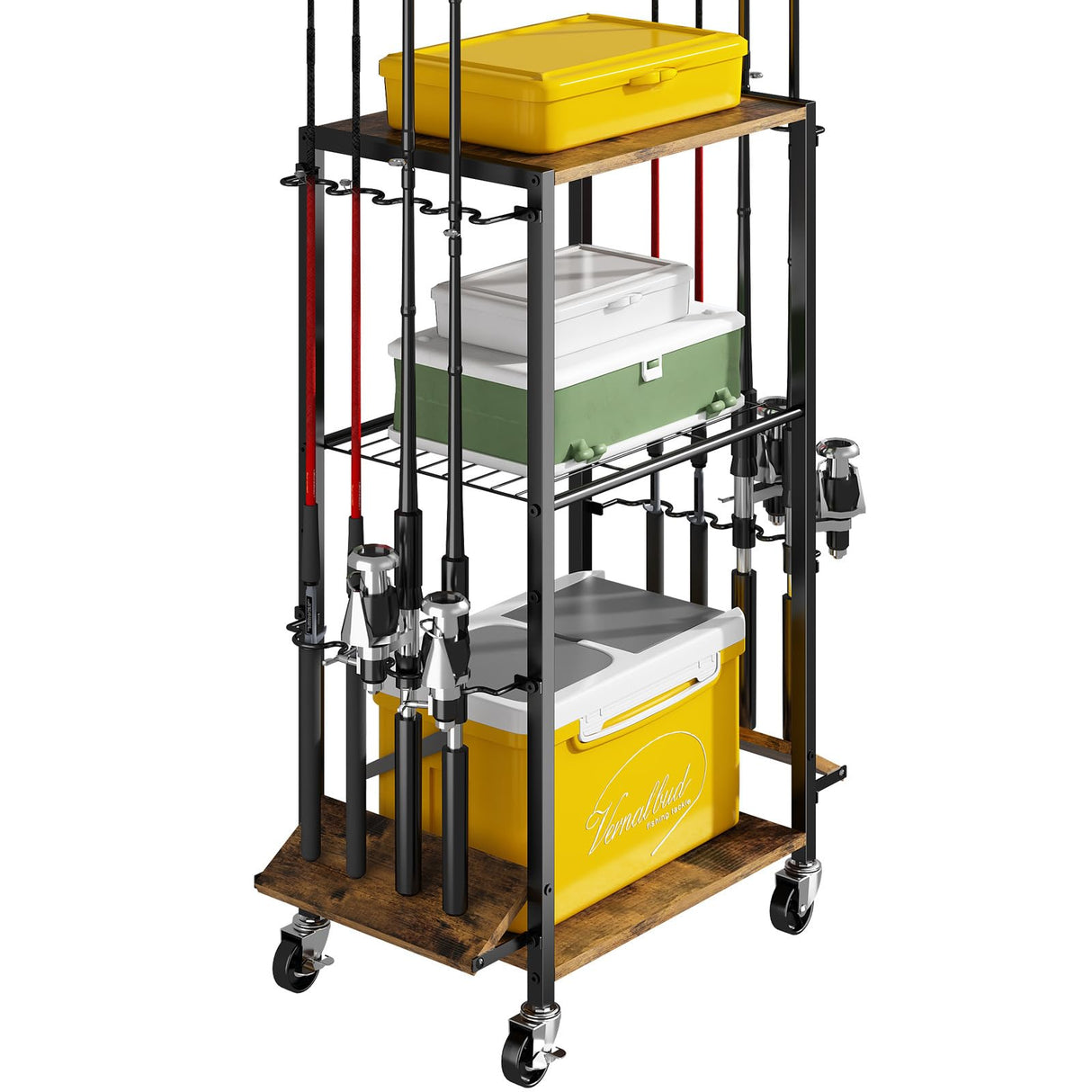 ZHOOGE Fishing Rod Holders for Garage, Fishing Pole holders Fishing Pole Rack Holds up to 8 Rods and Reel Combos, Fishing Gear Equipment Organizer Storage Solution for Garage Basement or Indoor ZHOOGE