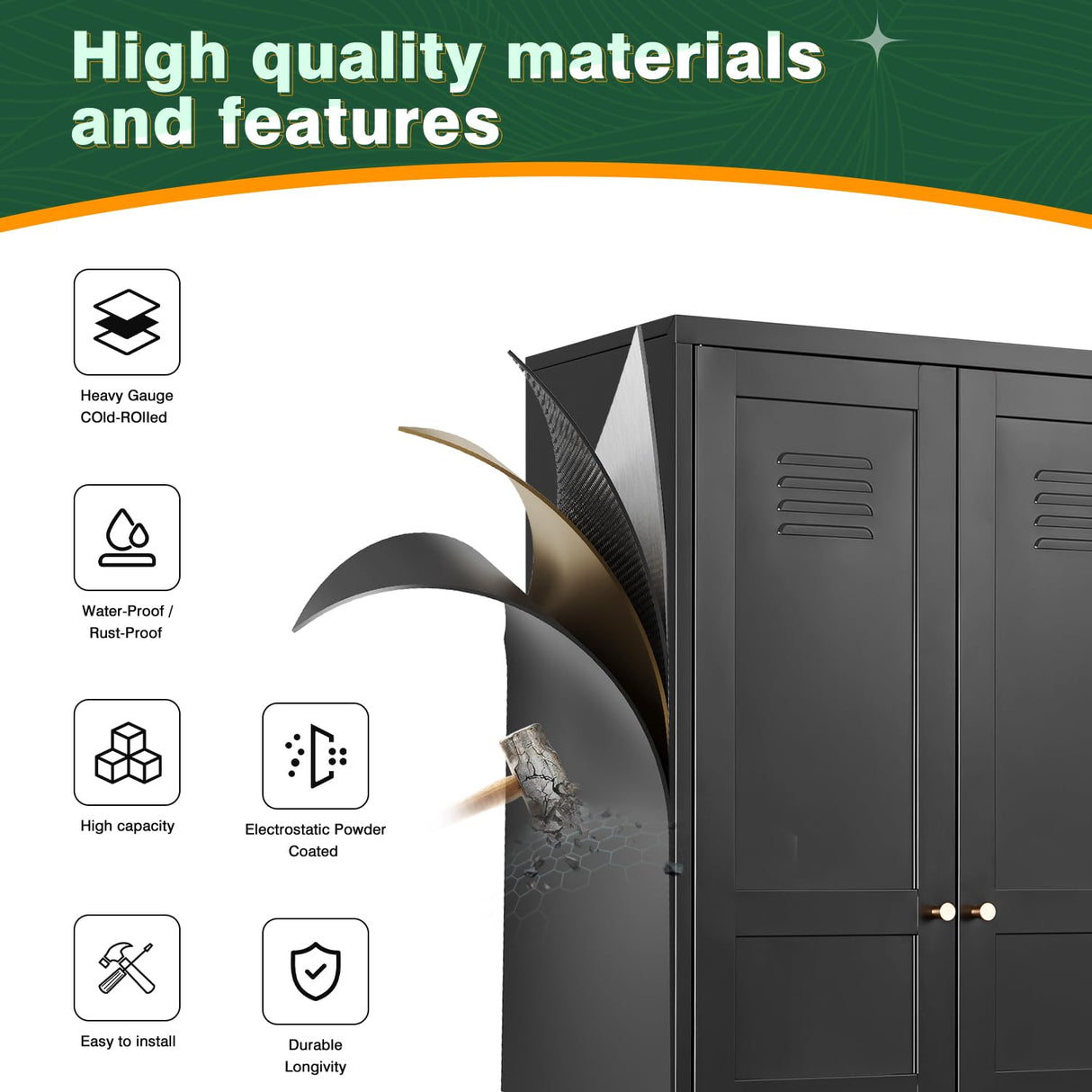 Letaya Black Storage Cabinet with Feets-Metal Home Kitchen Pantry Cabinets with Doors and Adjustable Shelves,Organization Locker for Cupboard/Bedroom/Dining/Living/Bathroom/Office/Garage Room (Black) Letaya