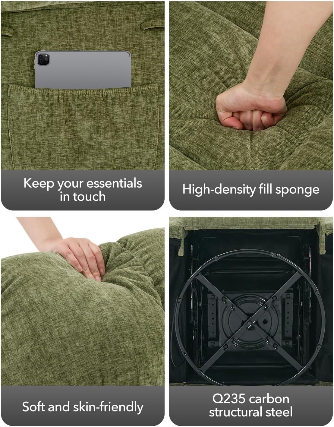 Oversized Swivel Rocker Recliner Chair for Adult,360°Swivel Rock Recliner,Extra Wide Manual Recliners,Chenille Upholstery Overstuffed Soft Rocking Sofa Chair,Green OUTGOODS