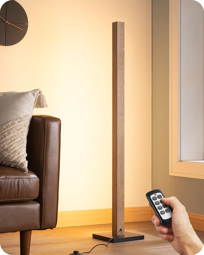 EDISHINE Wood LED Corner Floor Lamp, Modern Dimmable Light with Remote, Minimalist Standing Floor Light for Living Room, Bedroom, Office, 7 Color Temperature 2700~6000K, 48.43"