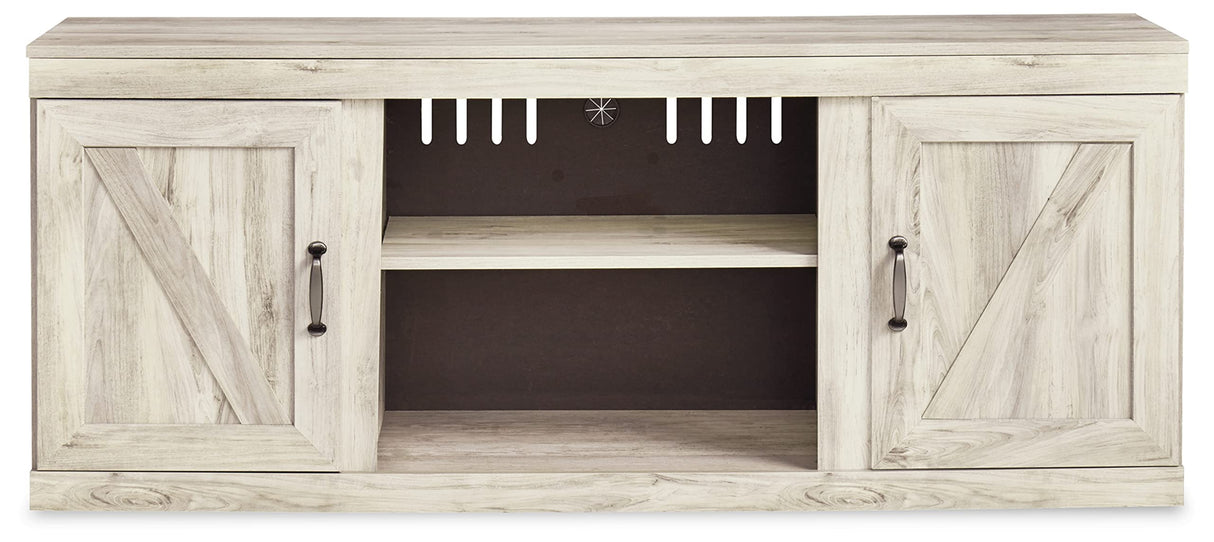 Signature Design by Ashley Bellaby Farmhouse Large TV Stand up to 60" with 3 Adjustable Shelves and Fireplace Option, White Signature Design by Ashley