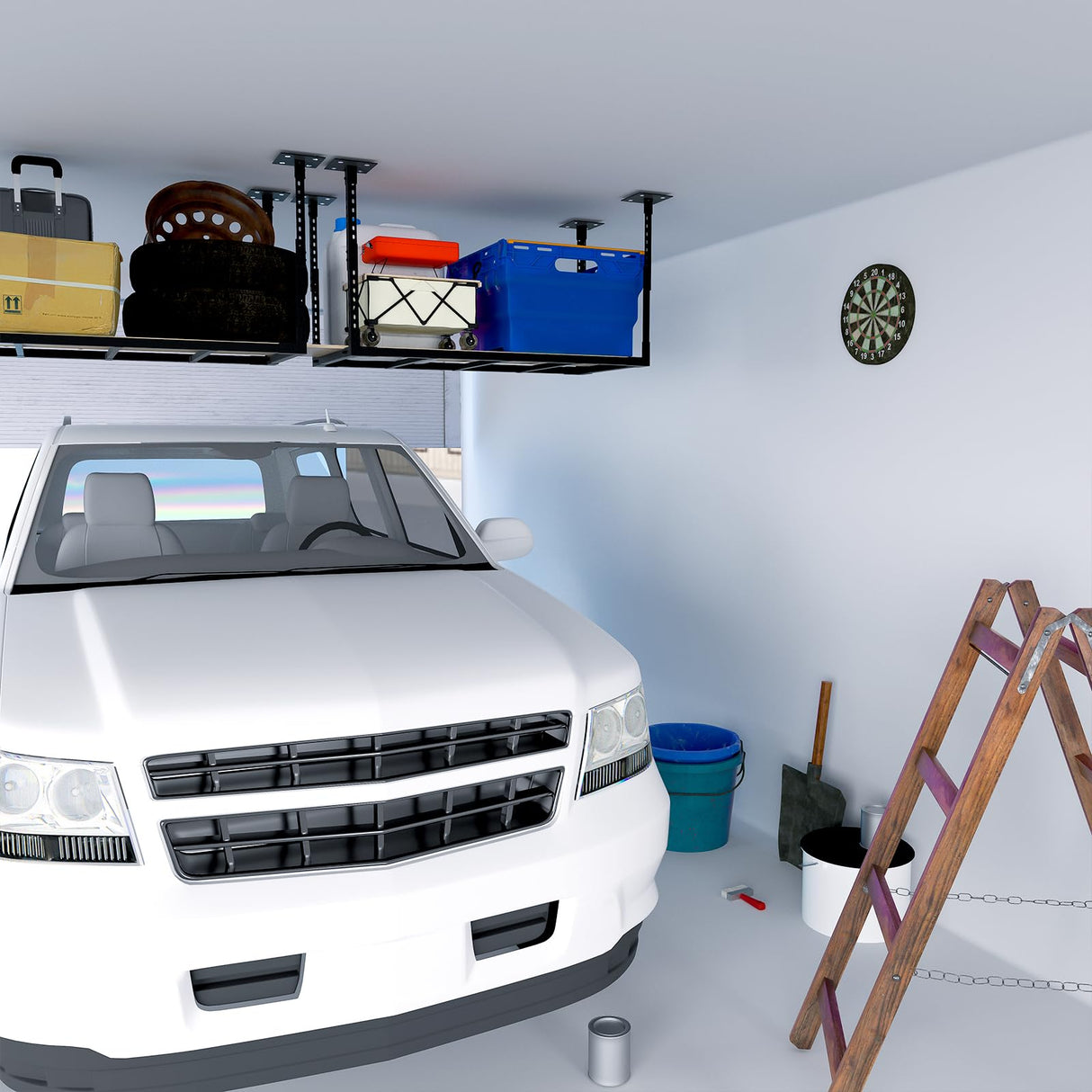 VWZ 2×4' Overhead Garage Storage Rack, Adjustable Garage Ceiling Storage Racks, Heavy Duty Garage Shelving, Garage Hanging Storage Racks with A Load Capacity of up to 1100 Lbs, Black. (Bottomless) VWZ