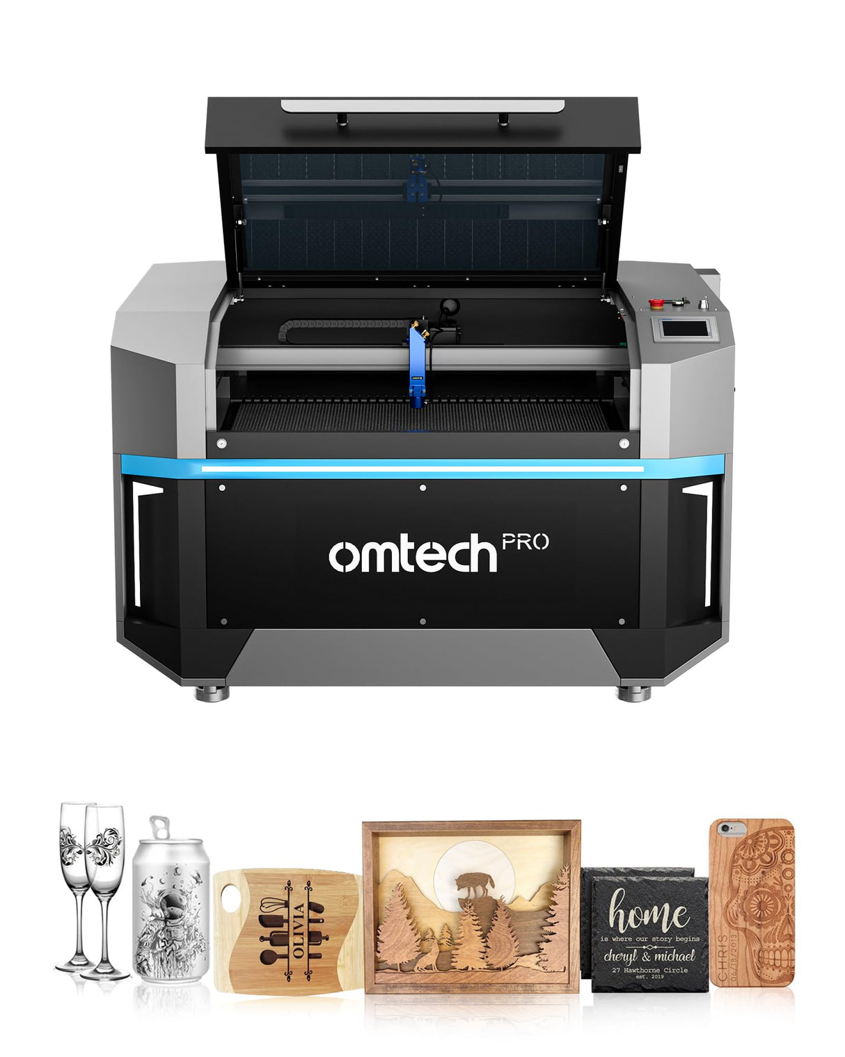 OMTech Pro 100W CO2 Laser Engraver, 40x24 Inch Laser Cutter with Built-in Water Chiller 1200mm/s Speed Autofocus 4 Way Pass Air Assist, Laser Class 2,0.827mW Output Power OMTech