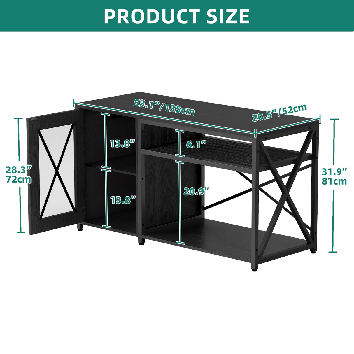 YITAHOME Fish Tank Stand with Power Outlets & LED Light, 55-75 Gallon Metal Aquarium Stand with Cabinet for Fish Tank Accessories Storage for Turtle Tank, Reptile Terrarium, 860LBS Capacity, Black YITAHOME