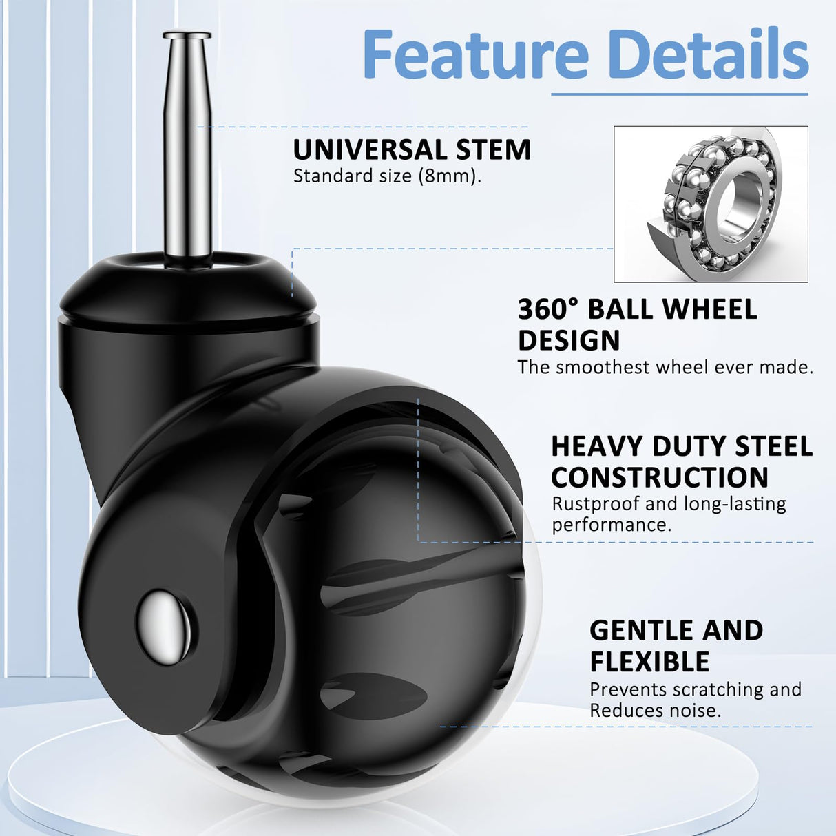 2 inch Ball Caster Wheels,Casters Set of 4 Ball Bearing Steel Stem,Casters for Furniture Legs Using for Hardwood Floor,Ball Casters for Cabinet,Workbench,Cart(Casters Set of 4 Heavy Duty Apllamo