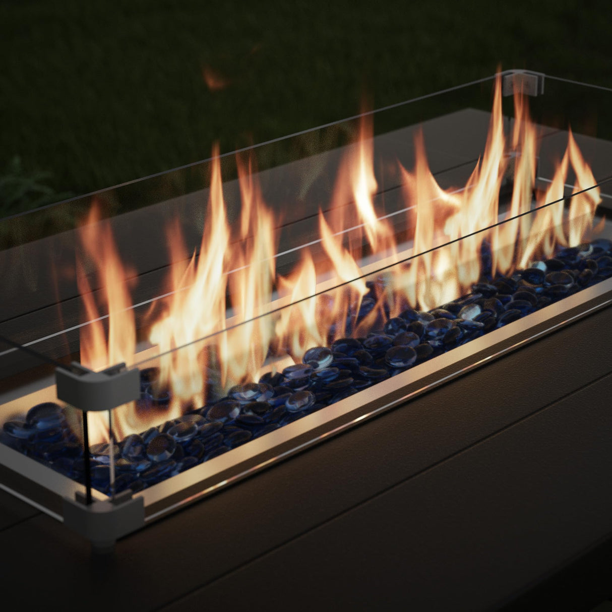 Gotland 11 Pieces Outdoor Patio Furniture Set with 2 Swivel Rocking Chairs&55,000 BTU Gas Fire Pit Table w/Glass Wind Guard Patio Conversation Sectional Sofa Sets-Khaki Gotland