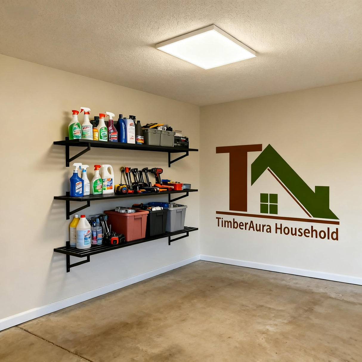 TimberAura 1-Pack Garage Wall Shelves, 2' x 4' Heavy Duty Wall Mounted Storage Rack with 3 Hooks, 250 lbs Capacity, Steel Garage Organization Shelving for Tools, Bins, and Power Equipment TimberAura