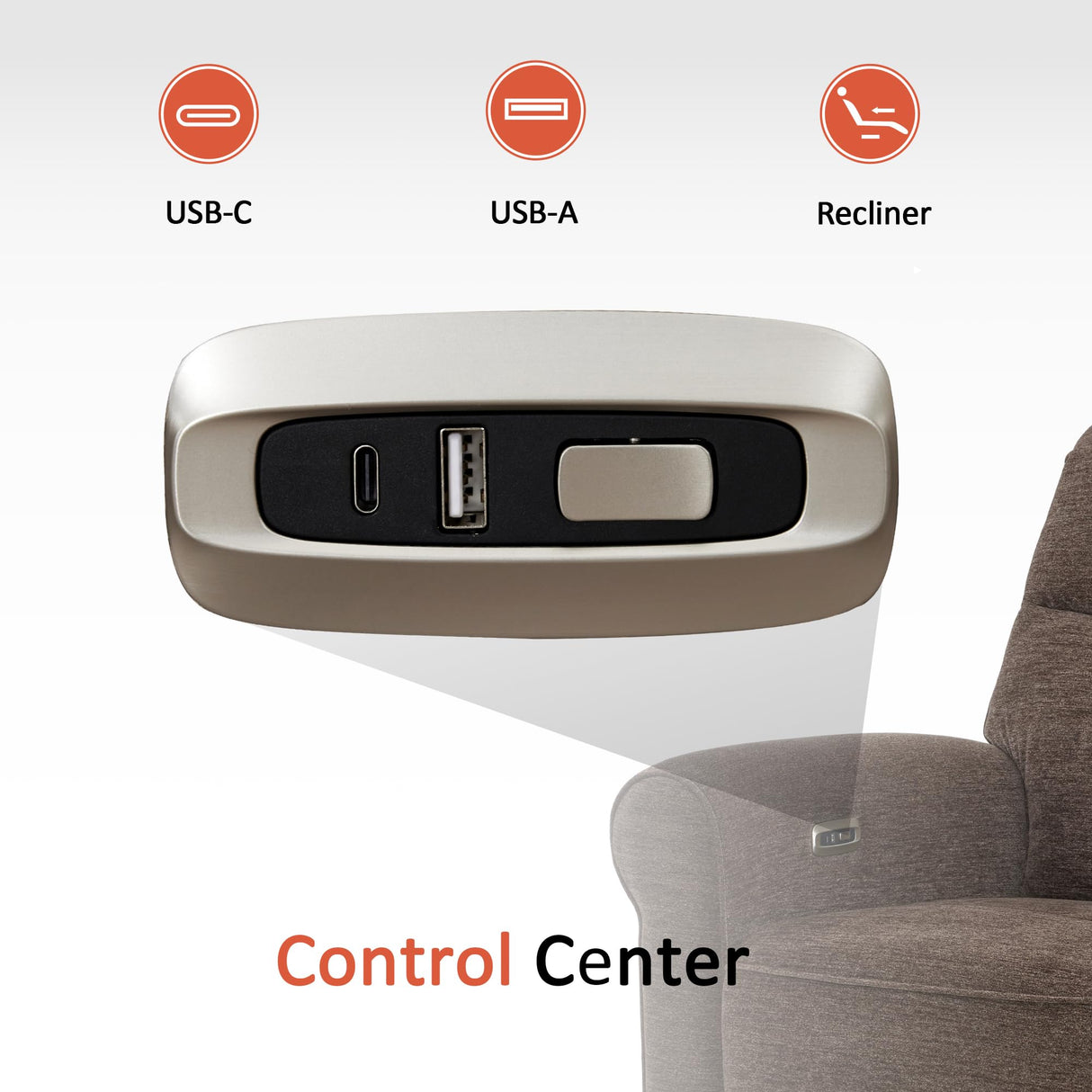 MCombo Power Wall Hugger Recliner Chair for Small Space RV Living Room, USB & USB-C Charging Ports, Modern Rolled Arm Recliner, Fabric PR630 (Dark Brown) MCombo