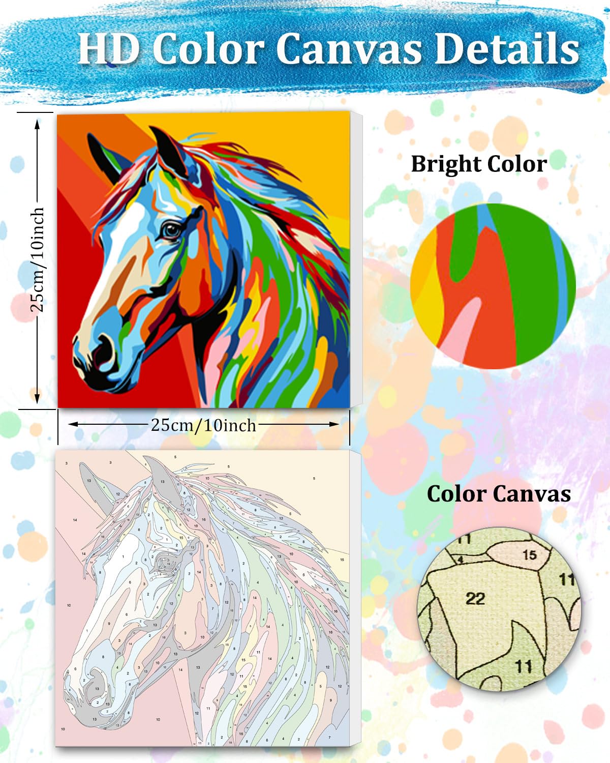 TOCARE Framed Paint by Numbers Kit for Adults, Horse Paint by Numbers with Frame,Simple Oil Horse Paint by Number Framed for Adults Beginner & Kids Ages 8-12(10x10 Inch, Without Easel) TOCARE